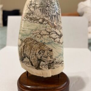 Beautiful Scrimshaw engraving on Sperm Whale’s Tooth.